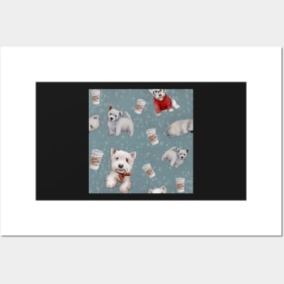 Westies mom blue pattern Posters and Art